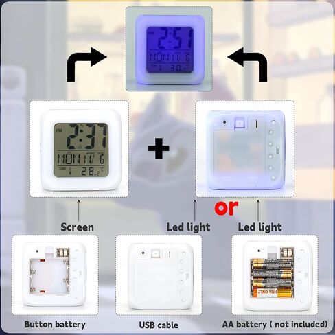 Adilymey Stich Alarm Clock for Kids - Mini LED Anime Alarm Clock - 7 Colorful Change, Time,Temperature, Date Alarm Clock for Kids Bedroom Decor in Kuwait