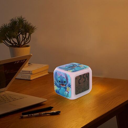 Adilymey Stich Alarm Clock for Kids - Mini LED Anime Alarm Clock - 7 Colorful Change, Time,Temperature, Date Alarm Clock for Kids Bedroom Decor in Kuwait
