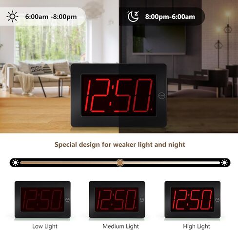 ساعة حائط رقمية LED من Timegyro تعمل بالبطارية - ساعة رقمية كبيرة الحجم، سطوع قابل للتعديل، مثبتة على الحائط أو الطاولة in Kuwait