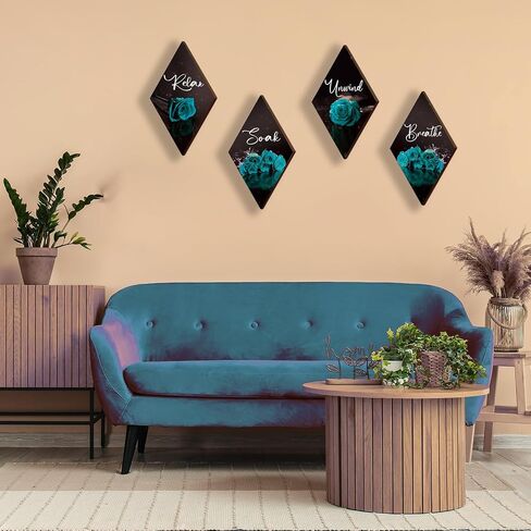 ONIZHITY Set of 4 Blue Bathroom Decor Rose Wooden Wall Decor Flower Rustic Romantic Floral Farmhouse Blue Wall Decor Modern Breathe Soak Unwind Relax Signs for Room Kitchen Bathroom (blue 12 x 7) in Kuwait