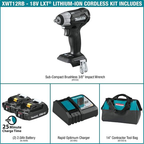 Makita XWT12RB 18V LXT Lithium-Ion Sub-Compact Brushless Cordless 3/8" Sq. Drive Impact Wrench Kit (2.0Ah) in Saudi Arabia