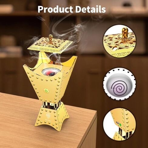 Electronic Incense Burner, Rechargeable USB Arabian Incense Burner Electric Aromatherapy Machine Muslim Incense Holder for Car and Home in Kuwait