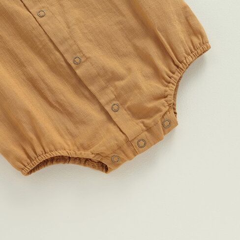 Newborn Baby Boy Cotton Linen Shirt Bodysuit Solid Color Short Sleeve Button Down Bubble Romper Summer Clothes in Kuwait