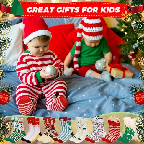 Suhine 40 Pair Christmas Gift Socks for Kids Holiday Xmas Novelty Cute Fun Dress Socks Christmas Socks for Kids Bulk Boys Girls Winter, 6-10 Years in Saudi Arabia