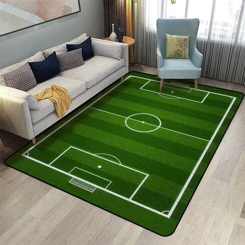 Low Pile Rug Green Soccer Field or Football Gridiron Non-Slip Soft Area Carpet Doormats Runner Rugs Mat Indoor Outdoor Home Decor for Living Room Bedroom Kids Room, Multicolor, 47x63inch in Saudi Arabia