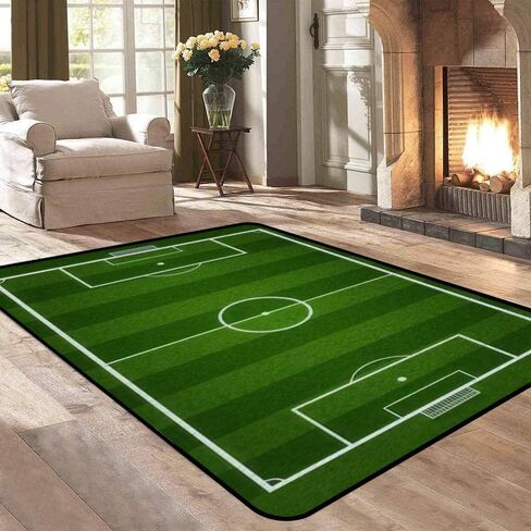 Low Pile Rug Green Soccer Field or Football Gridiron Non-Slip Soft Area Carpet Doormats Runner Rugs Mat Indoor Outdoor Home Decor for Living Room Bedroom Kids Room, Multicolor, 47x63inch in Saudi Arabia