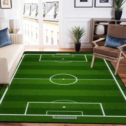 Low Pile Rug Green Soccer Field or Football Gridiron Non-Slip Soft Area Carpet Doormats Runner Rugs Mat Indoor Outdoor Home Decor for Living Room Bedroom Kids Room, Multicolor, 47x63inch in Saudi Arabia