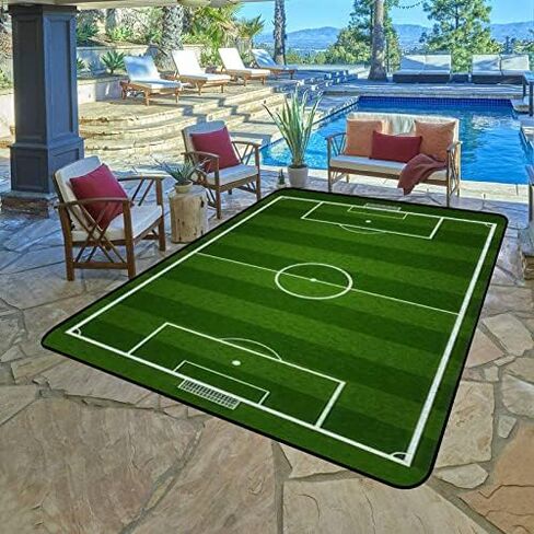 Low Pile Rug Green Soccer Field or Football Gridiron Non-Slip Soft Area Carpet Doormats Runner Rugs Mat Indoor Outdoor Home Decor for Living Room Bedroom Kids Room, Multicolor, 47x63inch in Saudi Arabia