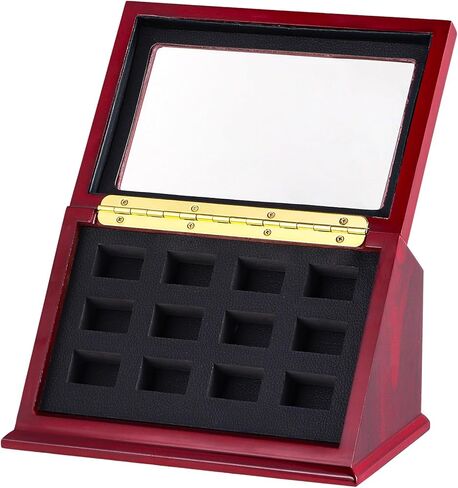 حقيبة عرض خشبية لحلقة البطولة من Joyibay، حامل حقيبة تخزين المجوهرات ذو 12 فتحة مع نافذة شفافة، حلقات رياضية تعرض صندوق الظل، صينية تنظيم قوية لعرض المجوهرات in Kuwait