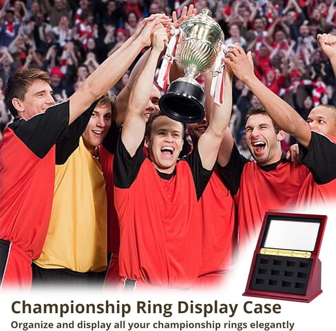 حقيبة عرض خشبية لحلقة البطولة من Joyibay، حامل حقيبة تخزين المجوهرات ذو 12 فتحة مع نافذة شفافة، حلقات رياضية تعرض صندوق الظل، صينية تنظيم قوية لعرض المجوهرات in Kuwait