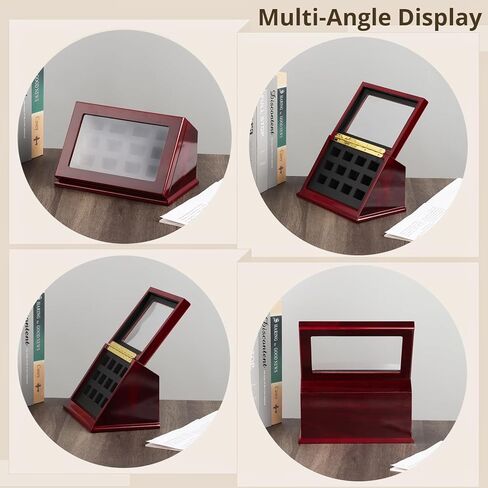 حقيبة عرض خشبية لحلقة البطولة من Joyibay، حامل حقيبة تخزين المجوهرات ذو 12 فتحة مع نافذة شفافة، حلقات رياضية تعرض صندوق الظل، صينية تنظيم قوية لعرض المجوهرات in Kuwait