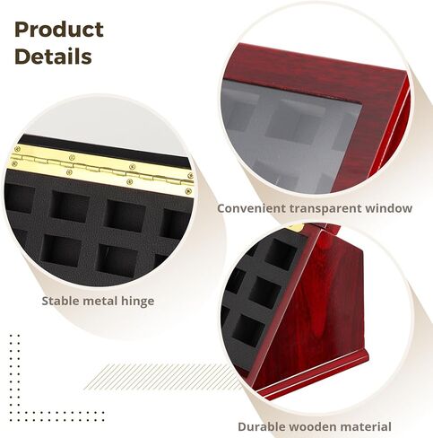 حقيبة عرض خشبية لحلقة البطولة من Joyibay، حامل حقيبة تخزين المجوهرات ذو 12 فتحة مع نافذة شفافة، حلقات رياضية تعرض صندوق الظل، صينية تنظيم قوية لعرض المجوهرات in Kuwait