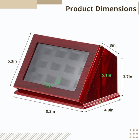 حقيبة عرض خشبية لحلقة البطولة من Joyibay، حامل حقيبة تخزين المجوهرات ذو 12 فتحة مع نافذة شفافة، حلقات رياضية تعرض صندوق الظل، صينية تنظيم قوية لعرض المجوهرات in Kuwait