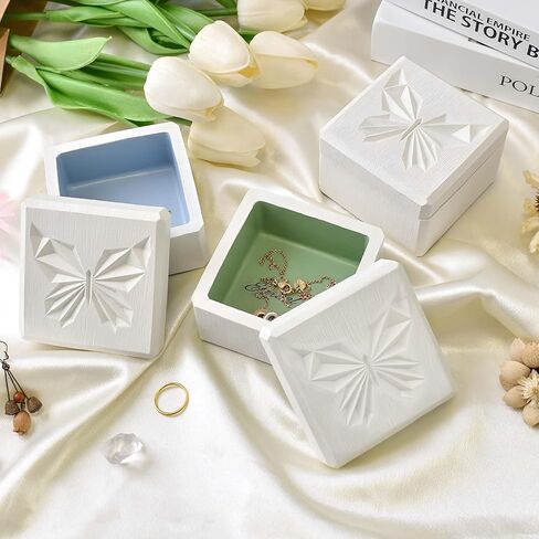 JINGIHE صندوق مجوهرات الفراشة هدايا للنساء، صناديق تخزين مزخرفة مع أغطية، هدايا شكر للأم، هدايا الصداقة، صندوق تذكار منحوت مطلي يدويًا لديكور المنزل (أزرق) in Kuwait