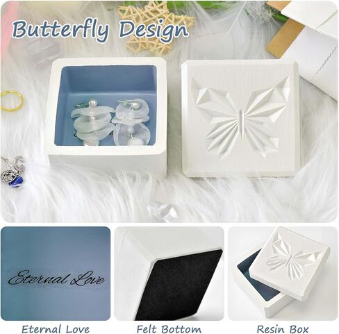 JINGIHE صندوق مجوهرات الفراشة هدايا للنساء، صناديق تخزين مزخرفة مع أغطية، هدايا شكر للأم، هدايا الصداقة، صندوق تذكار منحوت مطلي يدويًا لديكور المنزل (أزرق) in Kuwait