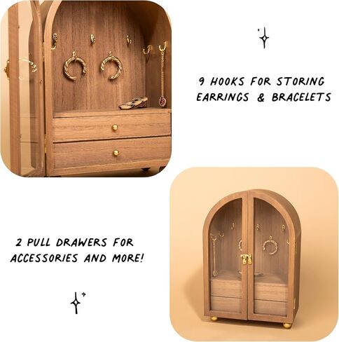 هانا روبرتس صندوق مجوهرات منظم للعرض المنزلي مع ابواب مفتوحة، خطاف ذهبي وادراج تخزين in Kuwait