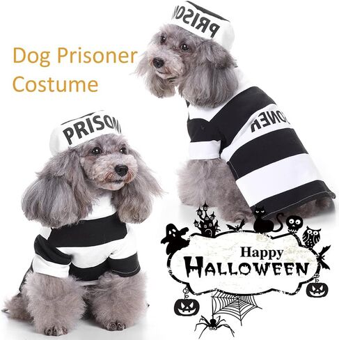Prisoner Dog Costume Prison Pooch Dog Halloween Costumes, Halloween Costume for Small Medium Dogs, Pet Prisoner Costume with Hat for Halloween Christmas Birthday Party Photo Props Accessories in Kuwait