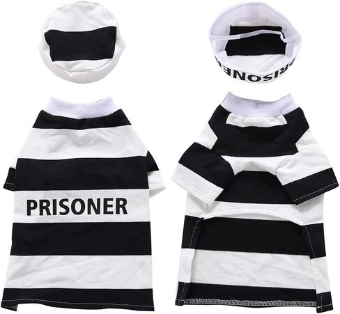 Prisoner Dog Costume Prison Pooch Dog Halloween Costumes, Halloween Costume for Small Medium Dogs, Pet Prisoner Costume with Hat for Halloween Christmas Birthday Party Photo Props Accessories in Kuwait