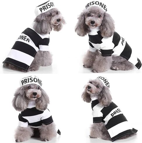 Prisoner Dog Costume Prison Pooch Dog Halloween Costumes, Halloween Costume for Small Medium Dogs, Pet Prisoner Costume with Hat for Halloween Christmas Birthday Party Photo Props Accessories in Kuwait