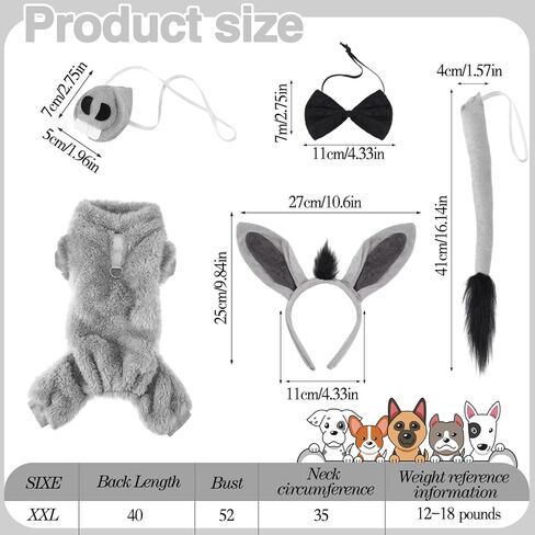 Tudomro 5 قطع أزياء حمار الكلب الهالوين مجموعة إكسسوار XXL ملابس شتوية للكلب آذان حمار عصابة رأس ذيل حمار ربطة عنق أنف للحيوانات الأليفة الدعائم التنكرية عدة زينة لحفلات أعياد الميلاد وعيد الميلاد in Kuwait