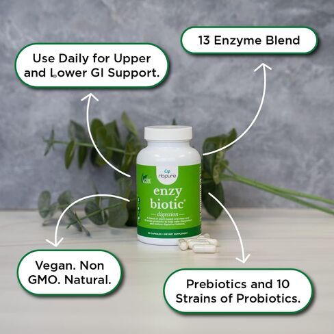 إنزيمات هضمية إنزيبيوتيك من nbpure مع مزيج مكملات البروبيوتيك والبريبايوتكس، 60 قطعة in Kuwait