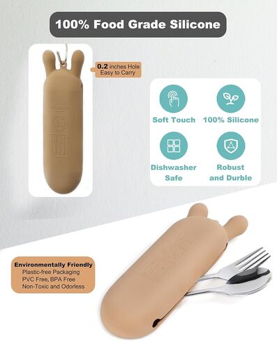 حافظة أدوات سيليكون، حافظة أدوات فضية مغناطيسية مقاومة للماء والغبار من Hitseon لمجموعة أدوات الطعام، حامل أدوات محمول قابل لإعادة الاستخدام لصندوق الغداء والتخييم الفضيات (كاكي) in Kuwait