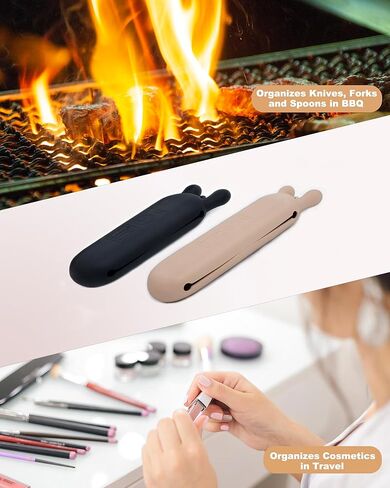 حافظة أدوات سيليكون، حافظة أدوات فضية مغناطيسية مقاومة للماء والغبار من Hitseon لمجموعة أدوات الطعام، حامل أدوات محمول قابل لإعادة الاستخدام لصندوق الغداء والتخييم الفضيات (كاكي) in Kuwait