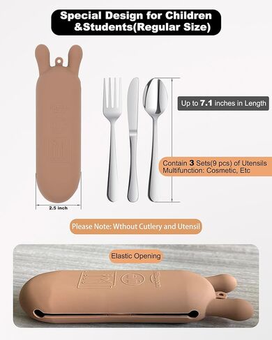 حافظة أدوات سيليكون، حافظة أدوات فضية مغناطيسية مقاومة للماء والغبار من Hitseon لمجموعة أدوات الطعام، حامل أدوات محمول قابل لإعادة الاستخدام لصندوق الغداء والتخييم الفضيات (كاكي) in Kuwait