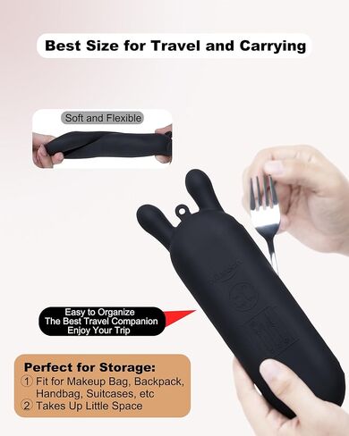 حافظة أدوات سيليكون، حافظة أدوات فضية مغناطيسية مقاومة للماء والغبار من Hitseon لمجموعة أدوات الطعام، حامل أدوات محمول قابل لإعادة الاستخدام لصندوق الغداء والتخييم الفضيات (كاكي) in Kuwait