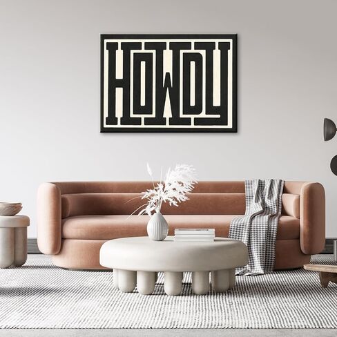 مؤطرة غير تقليدي كبير Howdy قماش جدار الفن الغربي الحديث ديكور أبيض وأسود جنوب غرب البلاد مزرعة علامة صورة طباعة بساطتها العصرية مزرعة غرفة المعيشة ملصق (12x16in مؤطرة) in Kuwait