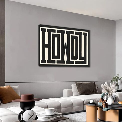 مؤطرة غير تقليدي كبير Howdy قماش جدار الفن الغربي الحديث ديكور أبيض وأسود جنوب غرب البلاد مزرعة علامة صورة طباعة بساطتها العصرية مزرعة غرفة المعيشة ملصق (12x16in مؤطرة) in Kuwait