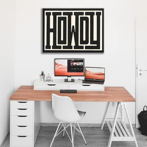 مؤطرة غير تقليدي كبير Howdy قماش جدار الفن الغربي الحديث ديكور أبيض وأسود جنوب غرب البلاد مزرعة علامة صورة طباعة بساطتها العصرية مزرعة غرفة المعيشة ملصق (12x16in مؤطرة) in Kuwait