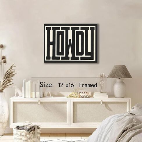 مؤطرة غير تقليدي كبير Howdy قماش جدار الفن الغربي الحديث ديكور أبيض وأسود جنوب غرب البلاد مزرعة علامة صورة طباعة بساطتها العصرية مزرعة غرفة المعيشة ملصق (12x16in مؤطرة) in Kuwait