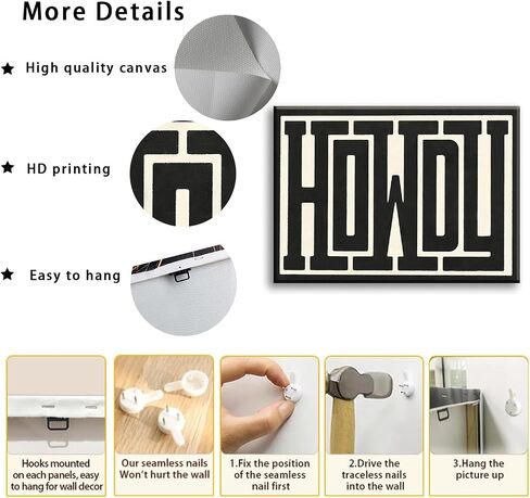 مؤطرة غير تقليدي كبير Howdy قماش جدار الفن الغربي الحديث ديكور أبيض وأسود جنوب غرب البلاد مزرعة علامة صورة طباعة بساطتها العصرية مزرعة غرفة المعيشة ملصق (12x16in مؤطرة) in Kuwait