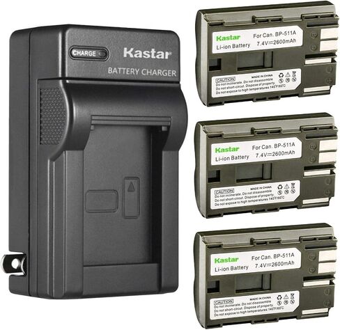Kastar 4 Pack BP-511 BP-511A Battery and AC Wall Charger Compatible with Canon ZR60 ZR65MC ZR70MC ZR80 ZR85 ZR85MC ZR90 ZR90MC PV130 EOS Rebel DS6041 Cameras, Canon Battery Grip BG-E2N in Kuwait