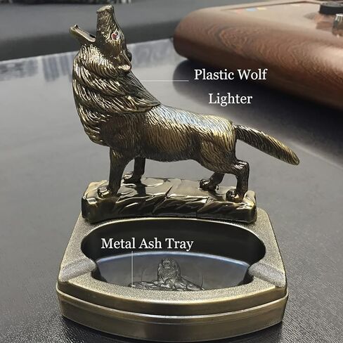 Linkbest Ashtray Cigarette Ash Tray Home Indoor Cool Decorative Ashtrays Sets For Weed With Wolf Shape Butane Lighter (No Gas) in Kuwait