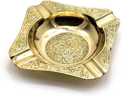 Zap Impex ® Decorative Solid Brass Embossed Ashtray- 5 Inches Square in Kuwait