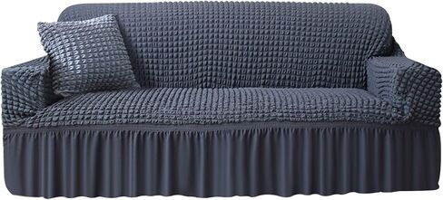 غطاء أريكة من Neween غطاء أريكة رمادي قطعة واحدة غطاء أريكة أريكة سهل التركيب غطاء عالمي عالي التمدد متين لحماية الأثاث مع تنورة طراز ريفي عتيق (3 مقاعد، رمادي) in Kuwait