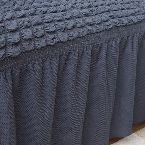 غطاء أريكة من Neween غطاء أريكة رمادي قطعة واحدة غطاء أريكة أريكة سهل التركيب غطاء عالمي عالي التمدد متين لحماية الأثاث مع تنورة طراز ريفي عتيق (3 مقاعد، رمادي) in Kuwait