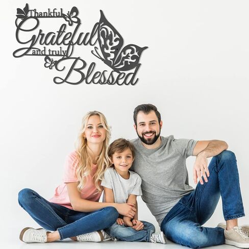 ديكور جداري بكلمات فنية ممتنة ومباركة حقًا، معدن أسود معلق على الحائط لتزيين المنزل مع الفراشات، نحت حروف KHayRovies الحديدية لغرفة النوم وغرفة المعيشة والمطبخ (أ) in Saudi Arabia