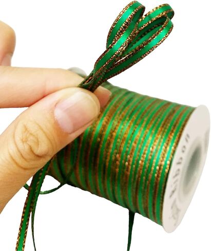 100 Yards 1/8" Double Faced Satin Ribbon with Metallic Edge Great for Christmas Craft, Decoration and Present Wrapping. (Brown) in Saudi Arabia