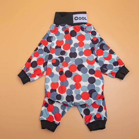LovinPet Dog Bodysuit، بذلة ما بعد الجراحة لملابس الكلاب، تغطية كاملة للكلاب مع حزام عاكس، دوائر حلوى قابلة للتنفس، بيجامة مطبوعة باللون الأبيض والرمادي والأسود والأحمر للكلاب الكبيرة مقاس L in Kuwait