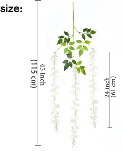 YAHUAA Wisteria Hanging Flowers, 12 Pack 45 inch Artificial Flower Fake Wisteria Vine Ratta Long Hanging Bush Garland Silk Flowers String Decorate Home Party Wedding Wall Vines for Bedroom (White) in Kuwait