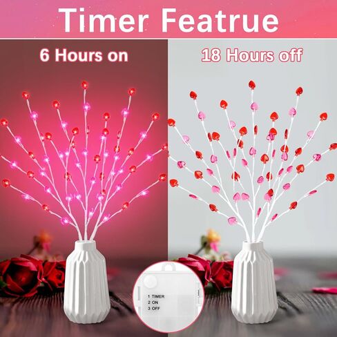 فروع مضاءة لعيد الحب مقاس 30 بوصة، 3 قطع فروع مضاءة مسبقًا للمزهريات مع 60 مصباح LED على شكل قلب، فروع غصين مضيئة تعمل بالبطارية للديكورات الرومانسية للمهرجانات الداخلية in Kuwait