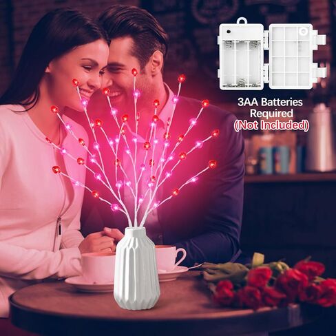 فروع مضاءة لعيد الحب مقاس 30 بوصة، 3 قطع فروع مضاءة مسبقًا للمزهريات مع 60 مصباح LED على شكل قلب، فروع غصين مضيئة تعمل بالبطارية للديكورات الرومانسية للمهرجانات الداخلية in Kuwait