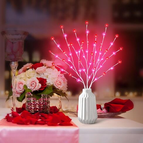 فروع مضاءة لعيد الحب مقاس 30 بوصة، 3 قطع فروع مضاءة مسبقًا للمزهريات مع 60 مصباح LED على شكل قلب، فروع غصين مضيئة تعمل بالبطارية للديكورات الرومانسية للمهرجانات الداخلية in Kuwait