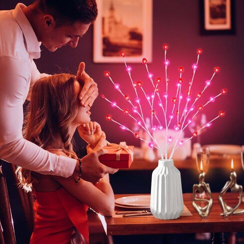 فروع مضاءة لعيد الحب مقاس 30 بوصة، 3 قطع فروع مضاءة مسبقًا للمزهريات مع 60 مصباح LED على شكل قلب، فروع غصين مضيئة تعمل بالبطارية للديكورات الرومانسية للمهرجانات الداخلية in Kuwait