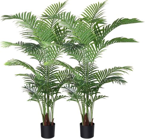 Qriocioa Artificial Areca Palm Tree 6FT Faux Areca Palm Plants Fake Tropical Palm Tree with 20 Trunks Perfect Tall Faux Dypsis Lutescens Plants for Entryway Home Office Porch Balcony Decor, 2Pack in Kuwait