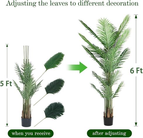 Qriocioa Artificial Areca Palm Tree 6FT Faux Areca Palm Plants Fake Tropical Palm Tree with 20 Trunks Perfect Tall Faux Dypsis Lutescens Plants for Entryway Home Office Porch Balcony Decor, 2Pack in Kuwait