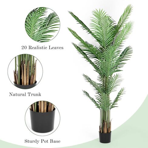 Qriocioa Artificial Areca Palm Tree 6FT Faux Areca Palm Plants Fake Tropical Palm Tree with 20 Trunks Perfect Tall Faux Dypsis Lutescens Plants for Entryway Home Office Porch Balcony Decor, 2Pack in Kuwait